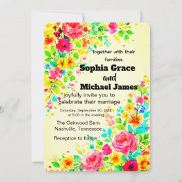 Inbjudan till Blommigt-bröllop i färg | Vattenfärg