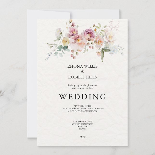 Inbjudan till blommigt Bröllop Stationery (Framsida)