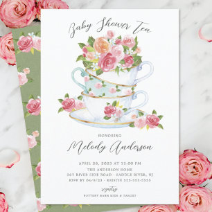Inbjudan till blommigt China Tea Kopp Baby Shower