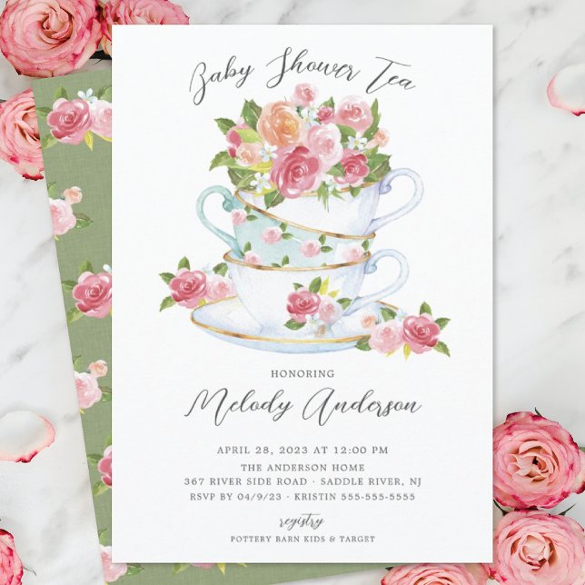 Inbjudan till blommigt China Tea Kopp Baby Shower (Skapare uppladdad)