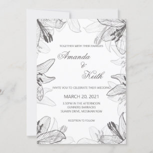 Inbjudan till blommigt Classic Black & White Weddi