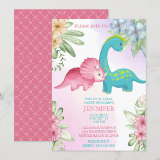 Inbjudan till blommigt Dinosaur Flick kalas