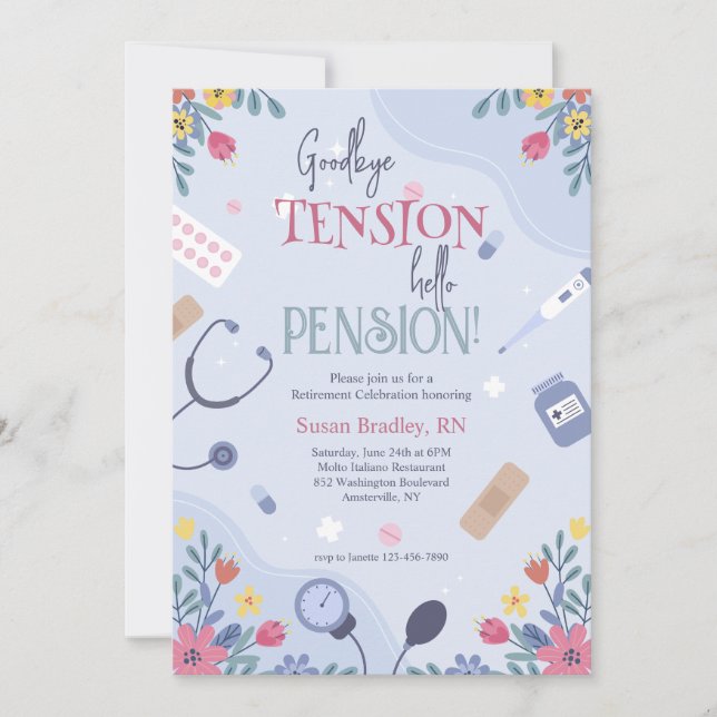 Inbjudan till blommigt Doktor eller Pension Nurse (Framsida)