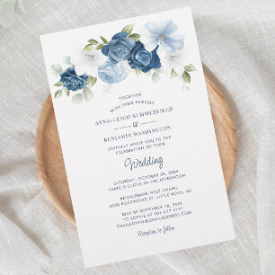 Inbjudan till blommigt Dusty Blue Botanical Weddin