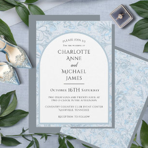 Inbjudan till blommigt Dusty Blue Watercolor Weddi