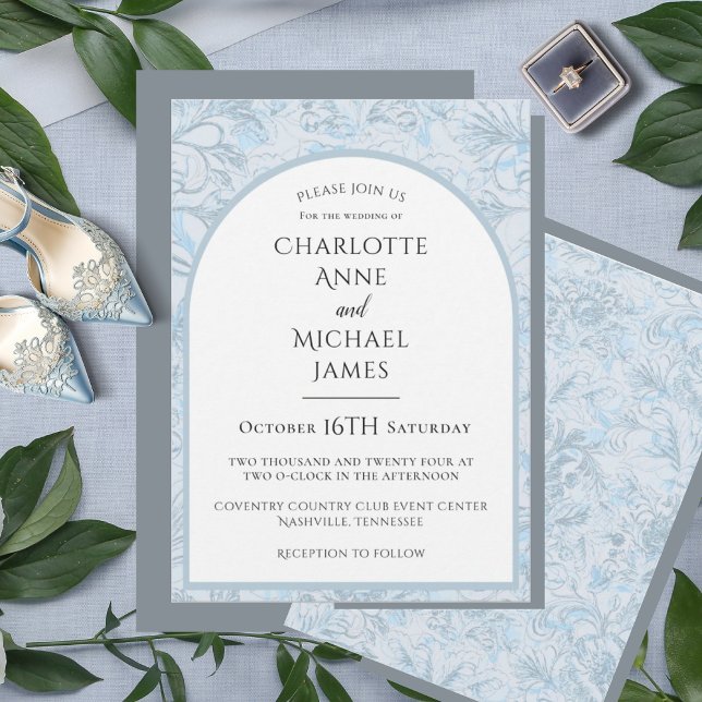 Inbjudan till blommigt Dusty Blue Watercolor Weddi (Skapare uppladdad)