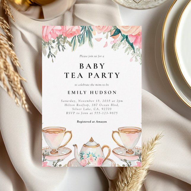 Inbjudan till blommigt Elegant Tea Party Baby Show (Skapare uppladdad)