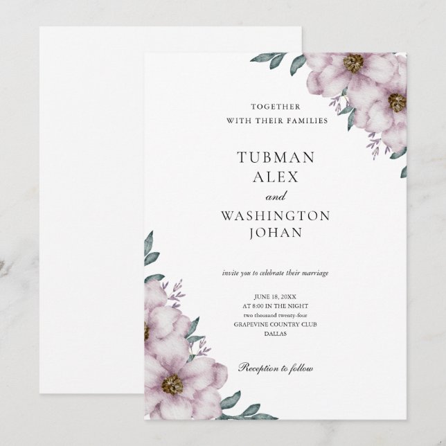 Inbjudan till blommigt Eucalyptus Wedding (Fram/baksida)