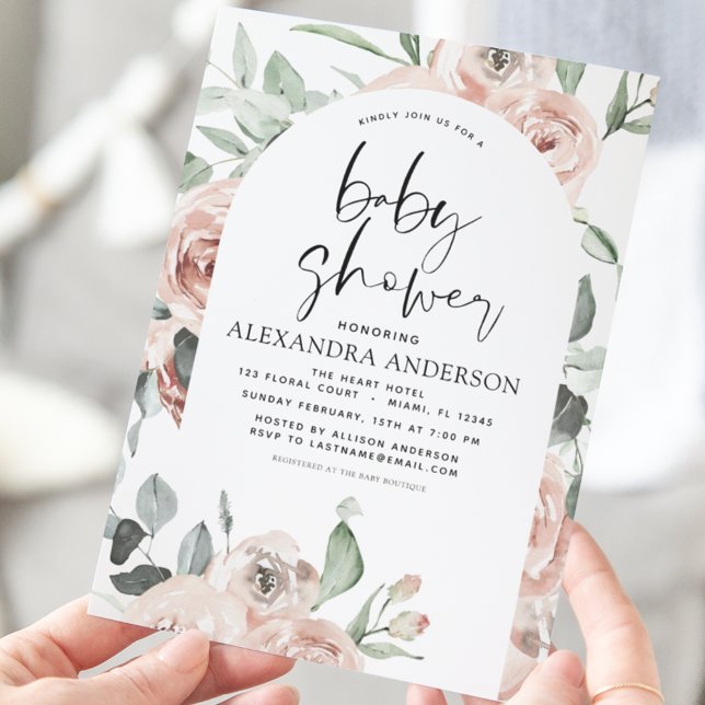 Inbjudan till Blommigt för  av Rosa för bebisdusch Flygblad (Skapare uppladdad)