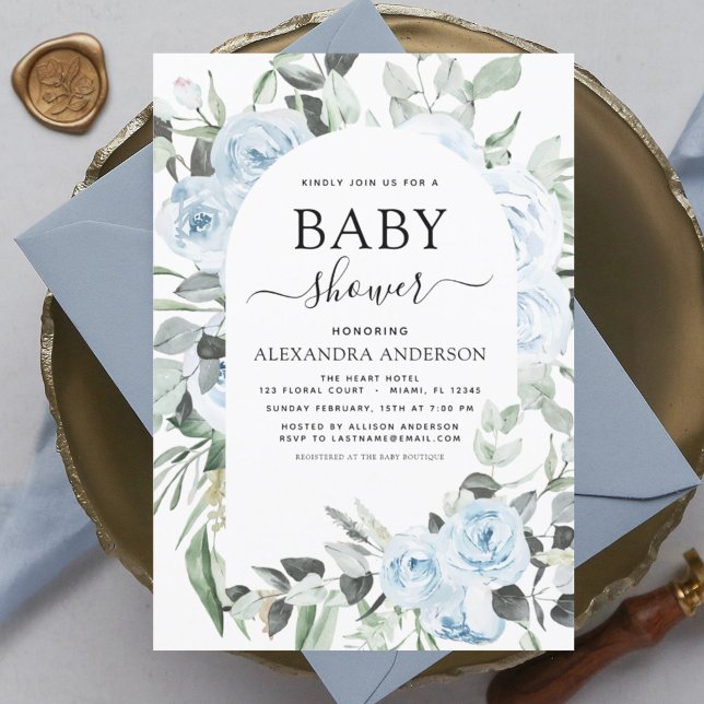 Inbjudan till Blommigt för budgetblått babyblått b (Skapare uppladdad)