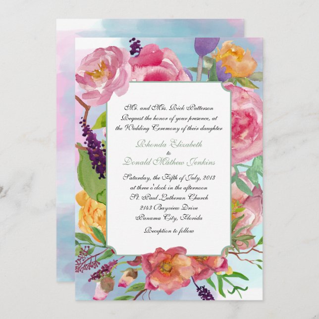 Inbjudan till Blommigt för färgstarka vattenfärger (Fram/baksida)