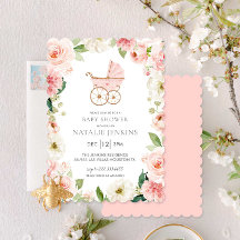 Inbjudan till Blommigt för Rosa av babykläder för 