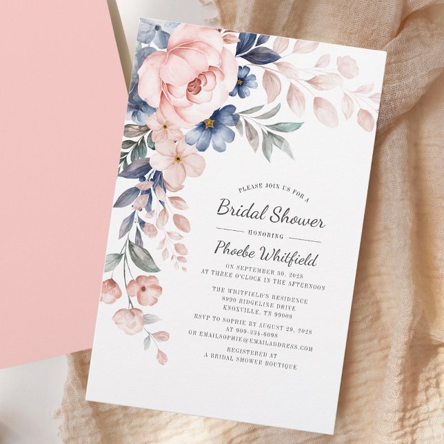 Inbjudan till Blommigt för Rosa av budgetMöhippa Brevpapper (Pink Floral Script Bridal Shower Invitation Stationery)