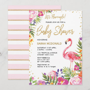 Inbjudan till Blommigt för Tropical Flamingo Baby