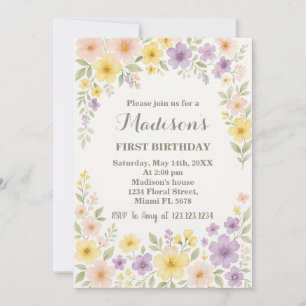 Inbjudan till blommigt första födelsedag