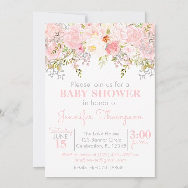 Inbjudan till blommigt Garden Girl Baby Shower (Framsida)