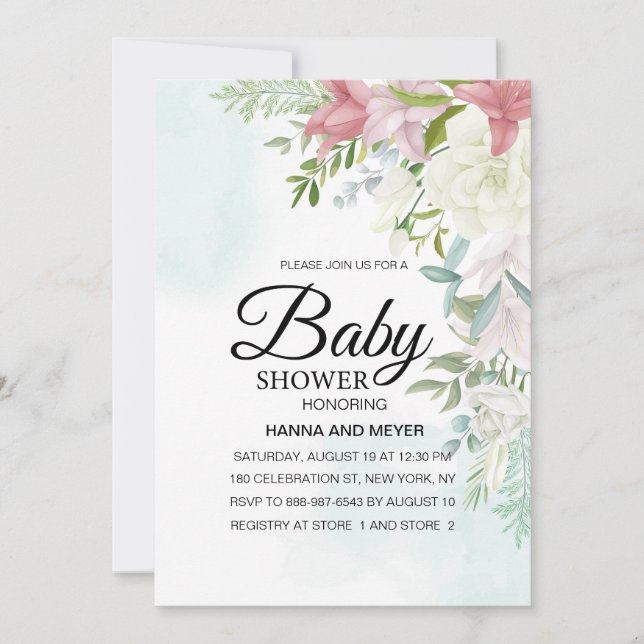 Inbjudan till blommigt Girl Baby Shower (Framsida)