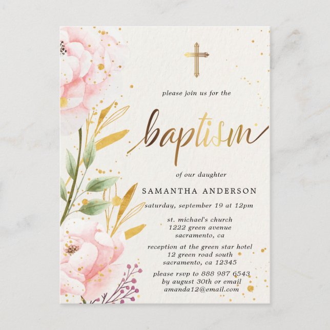Inbjudan till blommigt Girl Baptism (Framsida)