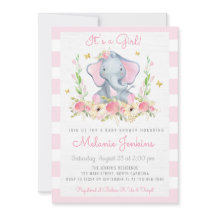 Inbjudan till blommigt Girl Elephant Baby Shower