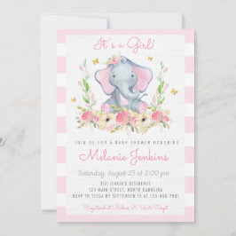 Inbjudan till blommigt Girl Elephant Baby Shower