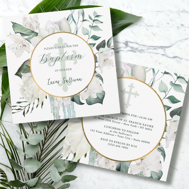 Inbjudan till blommigt Grey Circle Baptism (Skapare uppladdad)