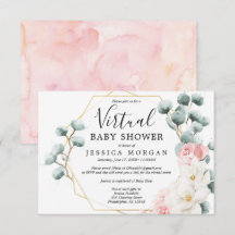 Inbjudan till blommigt Grey Virtuell Baby Shower