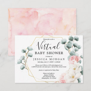 Inbjudan till blommigt Grey Virtuell Baby Shower