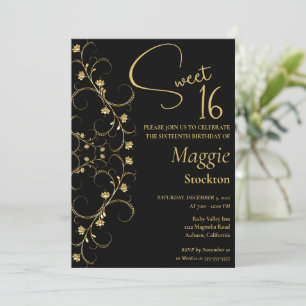 Inbjudan till blommigt Guld Gräns Sweet 16