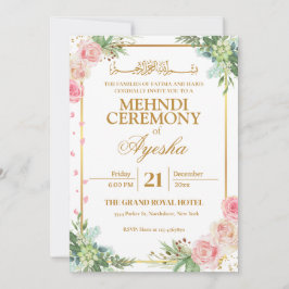 Inbjudan till blommigt Guld Islamic Bröllop Mehndi