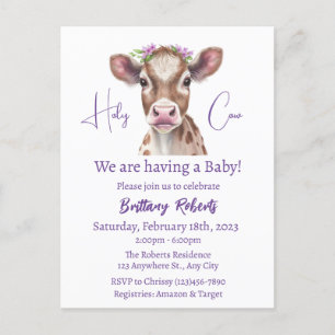 Inbjudan till blommigt Highland Cow Baby Shower