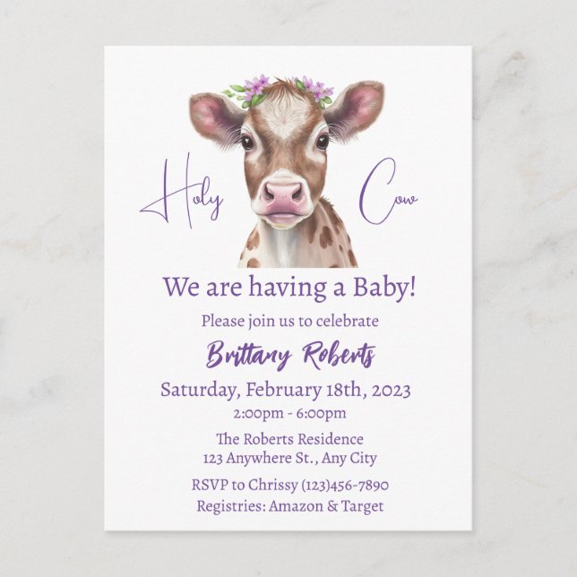 Inbjudan till blommigt Highland Cow Baby Shower (Framsida)