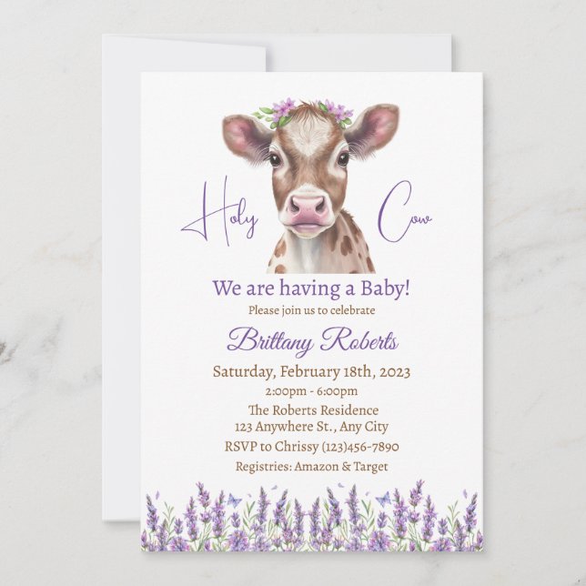 Inbjudan till blommigt Highland Cow Baby Shower (Framsida)