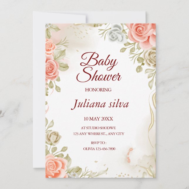 Inbjudan till blommigt Kön Neutral Baby Shower (Framsida)