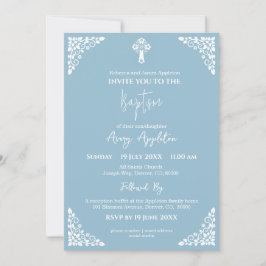 Inbjudan till Blommigt Kor Baptism Himmel Blue