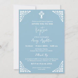 Inbjudan till Blommigt Kor Baptism Himmel Blue