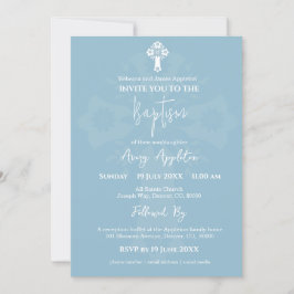 Inbjudan till Blommigt Kor Baptism Himmel Blue