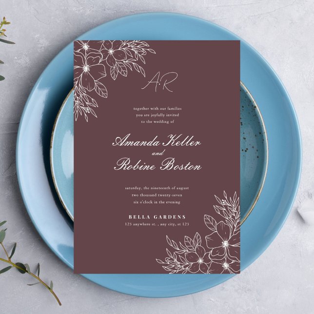 Inbjudan till blommigt Line Art Wedding (Skapare uppladdad)