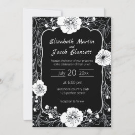 Inbjudan till blommigt Line Art White och Black We