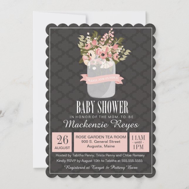 Inbjudan till blommigt Mason Burk Baby Shower (Framsida)