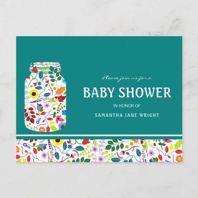 Inbjudan till blommigt Mason Burk Baby Shower (Framsida)