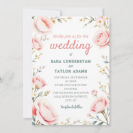 Inbjudan till Blommigt med romantisk vattenfärg br