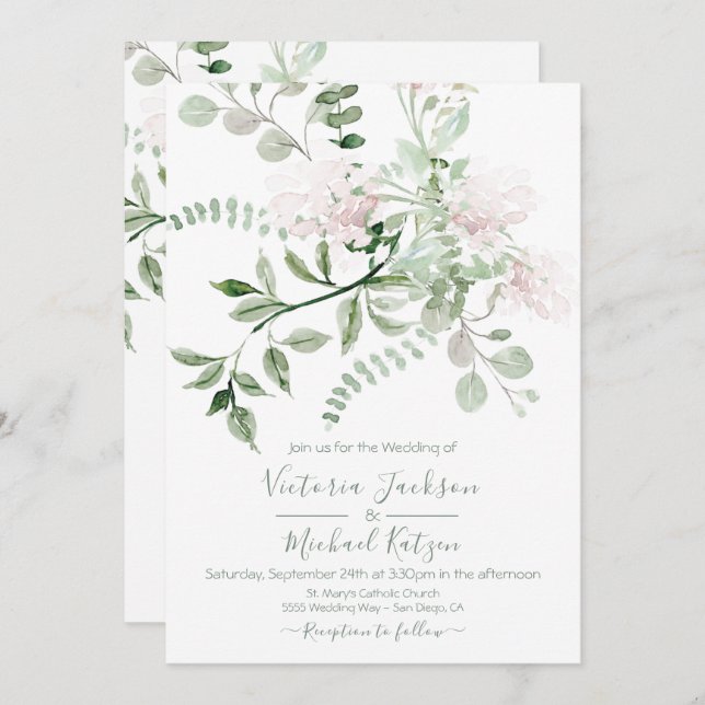 Inbjudan till Blommigt med vattenfärg Light & Airy (Fram/baksida)