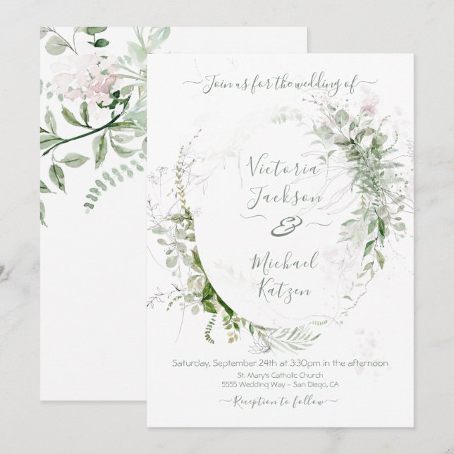 Inbjudan till Blommigt med vattenfärg Light & Airy (Fram/baksida)