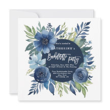 Inbjudan till blommigt Navy Blue Bachelorette-part