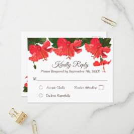 Inbjudan till blommigt OSA vykort med Red Hibiscus