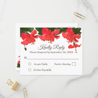 Inbjudan till blommigt OSA vykort med Red Hibiscus