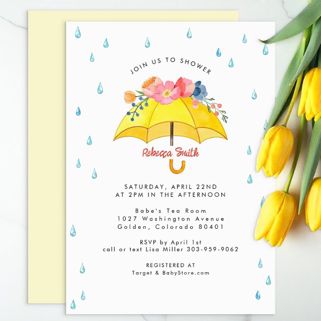 Inbjudan till blommigt Paraplla Baby Shower - Apri (Modern Spring Baby Shower Invite)