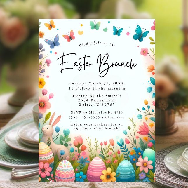 Inbjudan till blommigt Påsk Brunch och Egg Hunt (Easter Brunch and Egg Hunt Invitation)