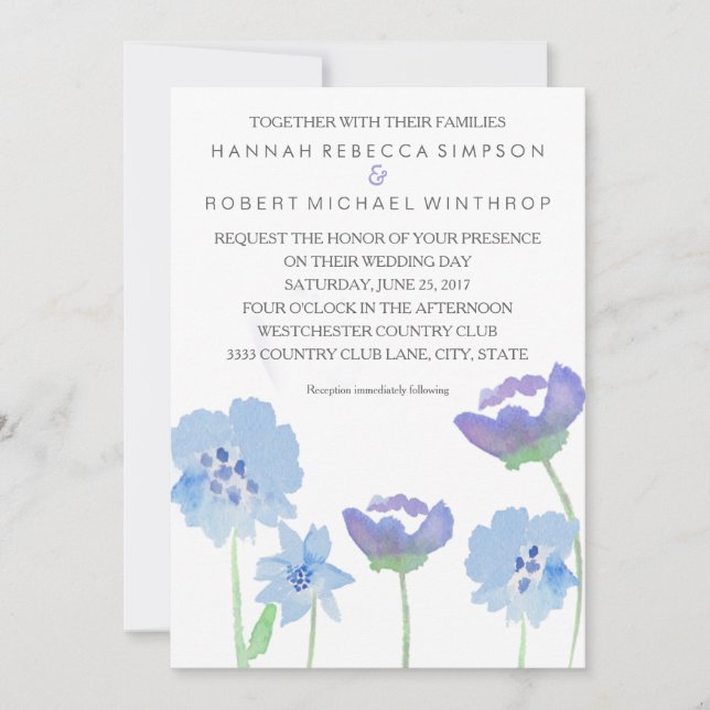Inbjudan till blommigt Pastel Watercolor Wedding (Framsida)