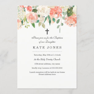 Inbjudan till blommigt Peach Watercolor Baptism